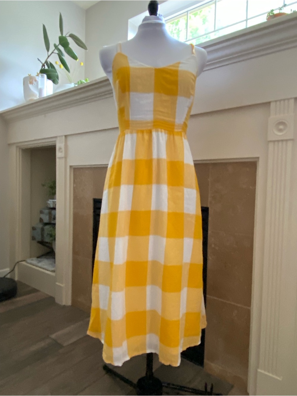 Old Navy Yellow and White Gingham Cami Sundress with Smocked Bodice